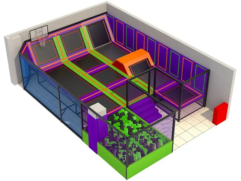 100sqm ASTM Certified Indoor Trampoline With Foam Pit Jumping Bed For Teenages