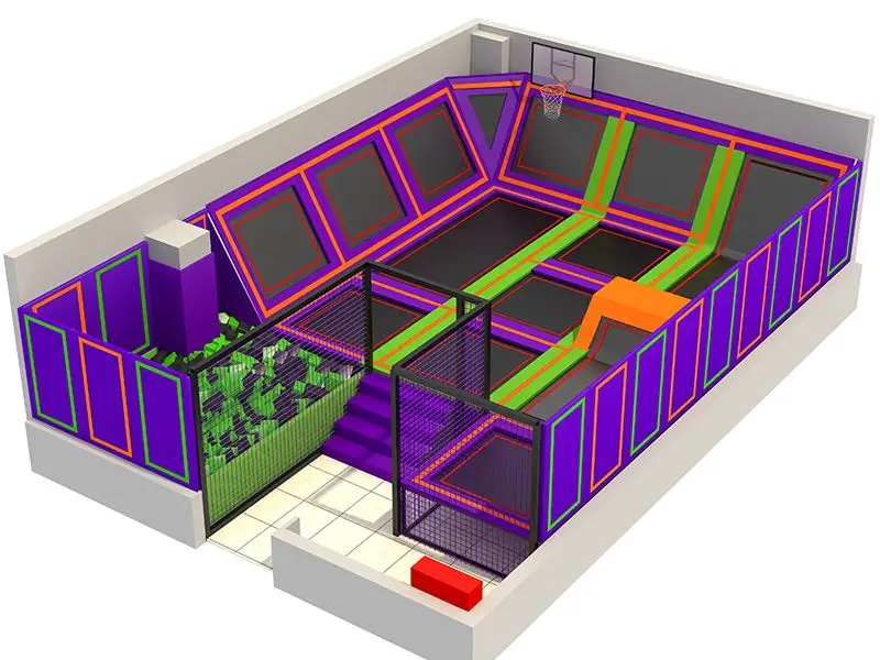 100sqm ASTM Certified Indoor Trampoline With Foam Pit Jumping Bed For Teenages