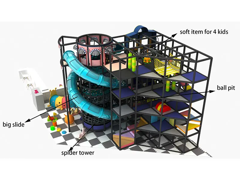 Indoor commercial playground for children with big slide for fun