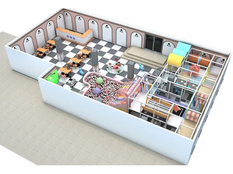 Tobogan spiralat interior colorat, loc de joacă privat, cadru de joacă moale